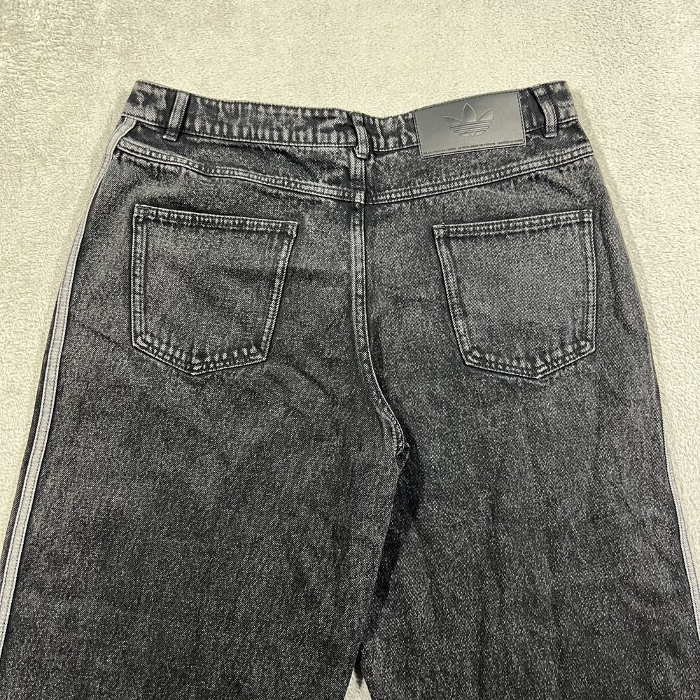 adidas 3 Stripes Jeans Pants Womens 31x30 Wide Leg Black Denim Loose Fit - Picture 11 of 14